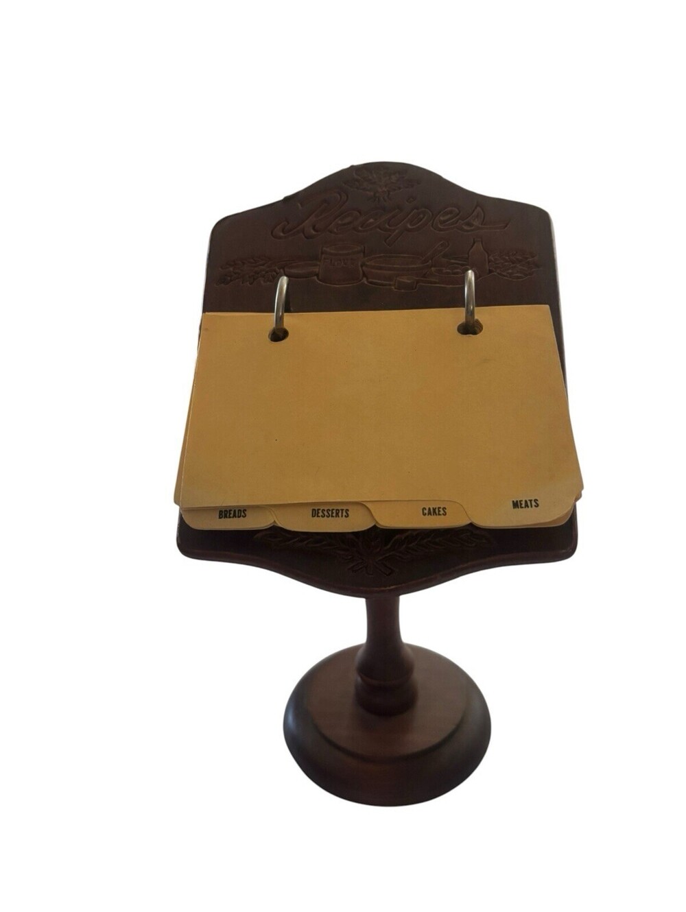 Vintage Wooden Recipe Book Holder Stand With Pages. 1960s. Rare!